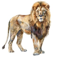 Majestic Nemean Lion - Powerful Predator of the African Savanna Illustrated in Vibrant Watercolors
