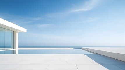 Serene Minimalist Architectural Landscape with Glassy Infinity Pool and Vast Open Sky