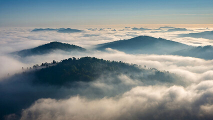 Obraz premium Haze, fog, clouds over the mountains, climate background. Generative AI.