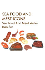 Seafood and meat logo vector icon set 