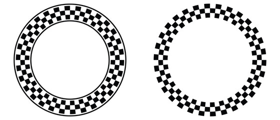 Circle checker frames. Round chess borders. Design for text for start, finish or winner. Pack of isolated elements on a white background. eps 101