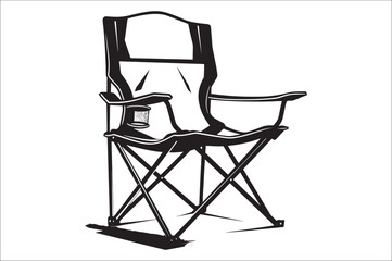 Camping chair Silhouette vector illustration on white background. Black Camping chair silhouette.