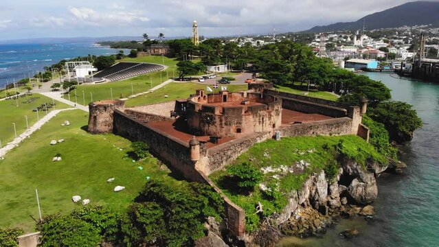 Approaching shot of San Felipe fortress in Puerto Plata Dominican Republic