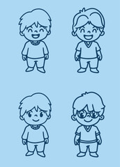 set of kids lineart kid boy and girl school kindergarten