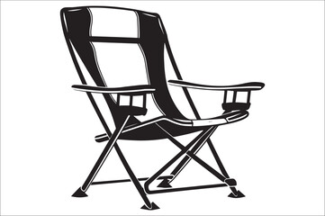 Camping chair Silhouette vector illustration on white background. Black Camping chair silhouette.