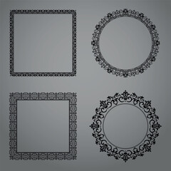 Set of decorative frames Elegant vector element for design in Eastern style, place for text. Floral black and gray borders. Lace illustration for invitations and greeting cards