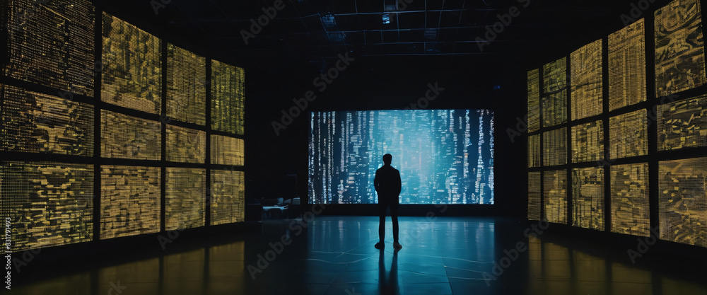 Poster anonymous hacker, surrounded by a network of glowing data. cybersecurity, cybercrime, cyberattack. t