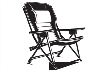 Camping chair Silhouette vector illustration on white background. Black Camping chair silhouette.