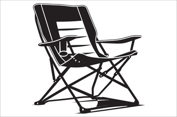 Camping chair Silhouette vector illustration on white background. Black Camping chair silhouette.