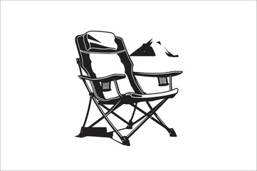 Camping chair Silhouette vector illustration on white background. Black Camping chair silhouette.