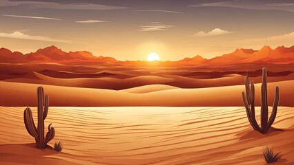 Illustration of sunrise or sunset on desert. Abstract background