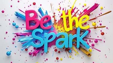 a joyful 3D rainbow-colored "Be the Spark" sign on a pure white background.