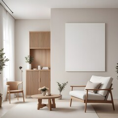 Frame mockup, ISO A paper size. Living room poster mockup. Modern interior design. Living room Interior mockup with house background. 3D render