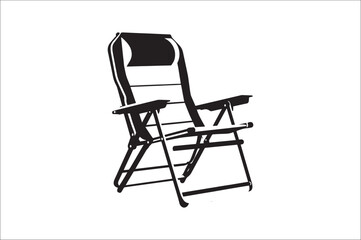 Camping chair Silhouette vector illustration on white background. Black Camping chair silhouette.