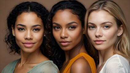 Female portrait of three attractive women of mixed race.generative.ai 