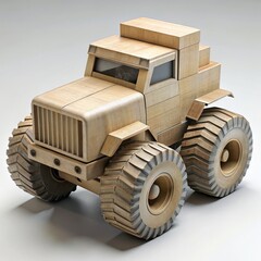 3D Render of a Cardboard Monster Truck, on isolated white background, Generative AI