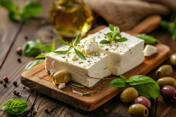 Feta cheese with basil and olives
