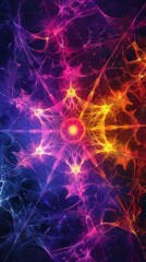 A vibrant abstract fractal pattern with glowing light effects in shades of pink, purple, and yellow, creating a mesmerizing visual.
