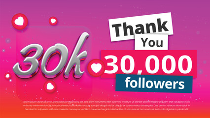 Thank you 30k followers, 30000 followers achievement vector template for social media