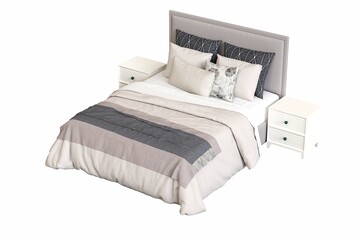 bed isolated on white background, interior furniture, 3D illustration, cg render