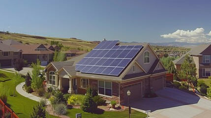 Obraz premium Go Green: Young Homeowners installing Solar Panels on a Suburban Western USA Home