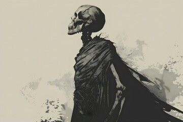 Rising from the Shadows A Minimalist Art Skeletal Figure Emerging from a Grave