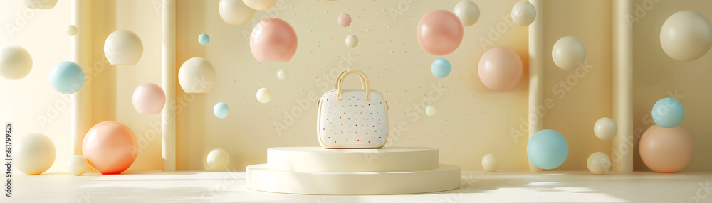 Poster elegant 3d isometric podium display with geometric shapes and text area