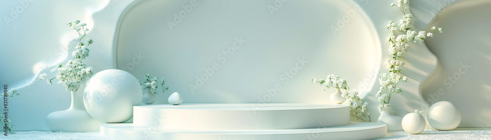 Poster elegant 3d isometric podium display with geometric shapes and text area