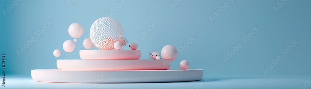 Poster elegant 3d isometric podium display with geometric shapes and text area