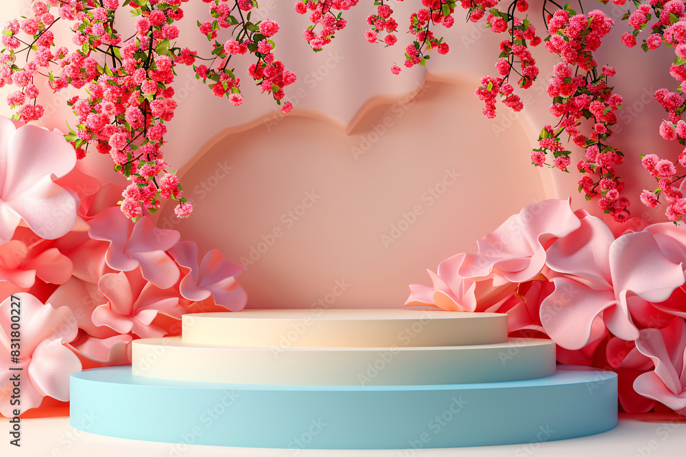 Poster abstract 3d isometric podium with vibrant background and text space