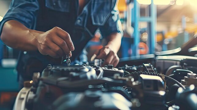 Auto mechanic are repair and maintenance auto engine is problems at car repair shop. 