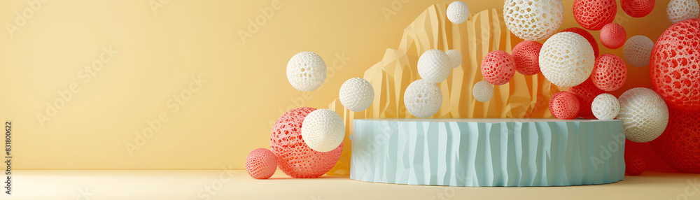 Poster vibrant 3d isometric podium display with geometric shapes and text space