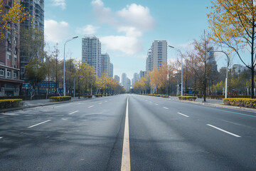 Obraz premium Panoramic city skyline and buildings with empty asphalt road