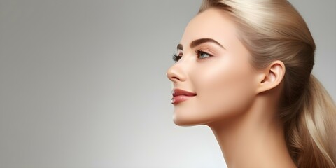 Naklejka premium Profile of young woman with prominent aquiline nose. Concept Portrait Photography, Unique Features, Expressive Pose