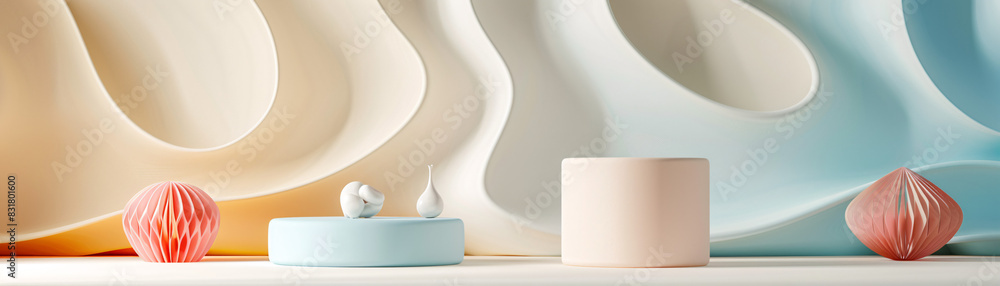 Poster abstract 3d isometric podium display featuring bold shapes and text area