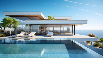 Modern Luxury Villa with Infinity Pool and Blue Ocean View Architecture