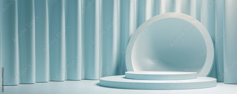 Poster futuristic 3d isometric podium display with ample space for text