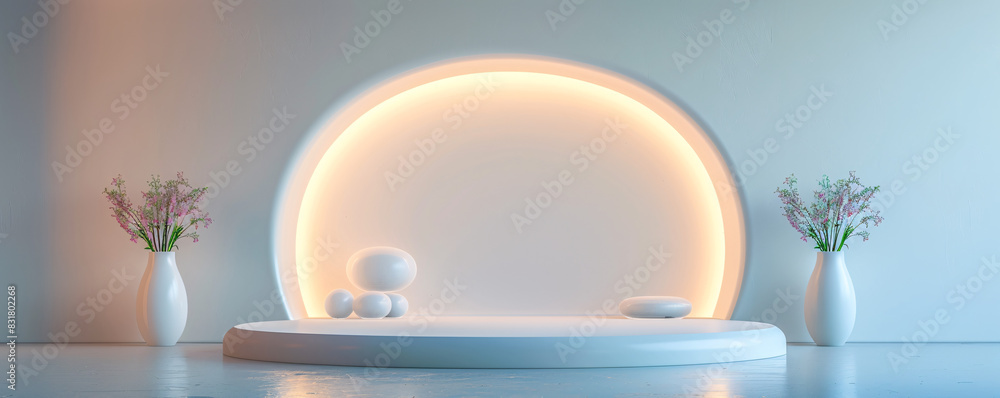 Poster futuristic 3d isometric podium display with ample space for text