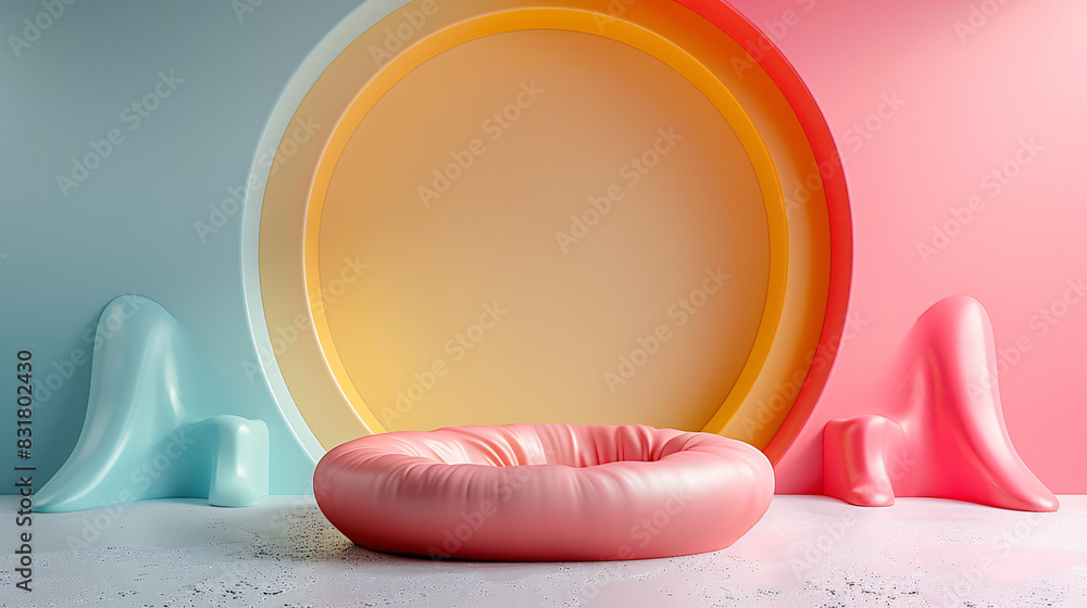 Poster modern 3d isometric podium display with vibrant colors and space for text