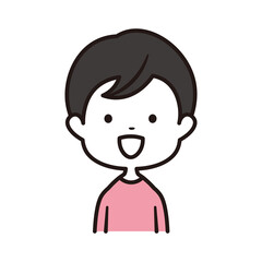 Obraz premium ピンクのクールネックシャツを着た笑顔の幼稚園の男の子の上半身イラスト素材