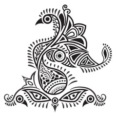 Traditional and Cultural Beautiful Alpona design, Rangoli,  Kolam, Paisley line art.