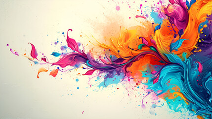 Vibrant Colored Ink Clouds Diffusing in Water Capturing a Rainbow Spectrum in White Background