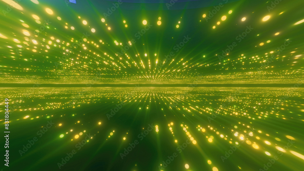 Poster abstract green glowing energy hi-tech lines and digital particles tunnel with bokeh effect backgroun