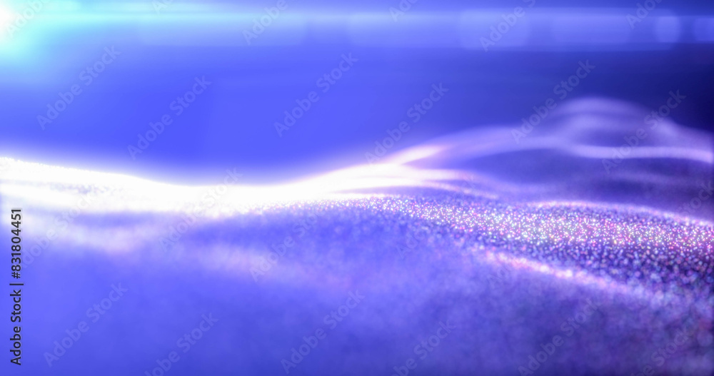 Poster purple energy glowing magic waves from particles of lines with light rays. abstract background