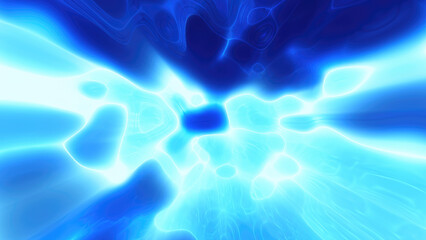 Abstract blue bright glowing background with iridescent waves of energy and plasma rays with light