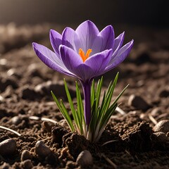 blurred floral background, crocus flowers on a sunny day
