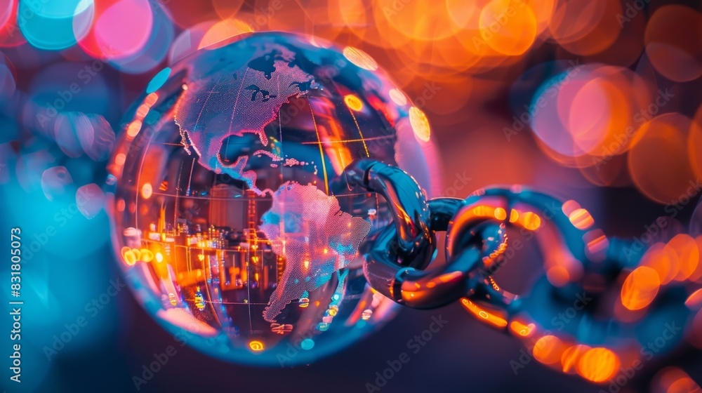 Poster a world where supply chain transparency is key depicted by the clear and unbroken chains surrounding