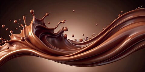 Chocolate wave and splash of chocolate on brown background. World chocolate day concept.