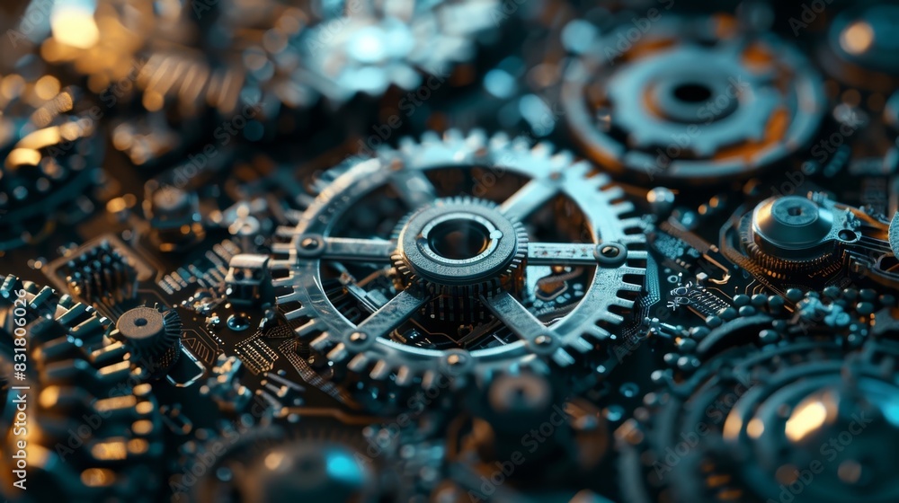 Poster a closeup of a digital gear with intricate detailing representing the complex workings of a crypto e
