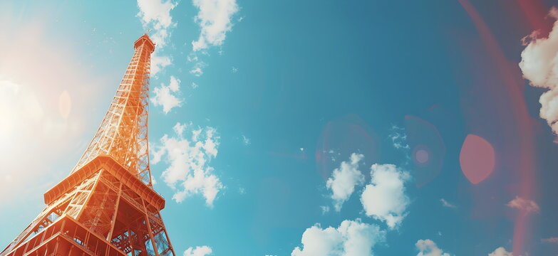 summer banner with Eiffel tower elements with background and copy space